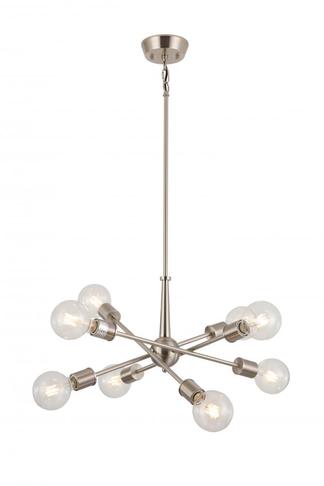 8x60, E26 Light Pendant in Satin Nickel finish with replaceable sockets in black, Satin Nickel