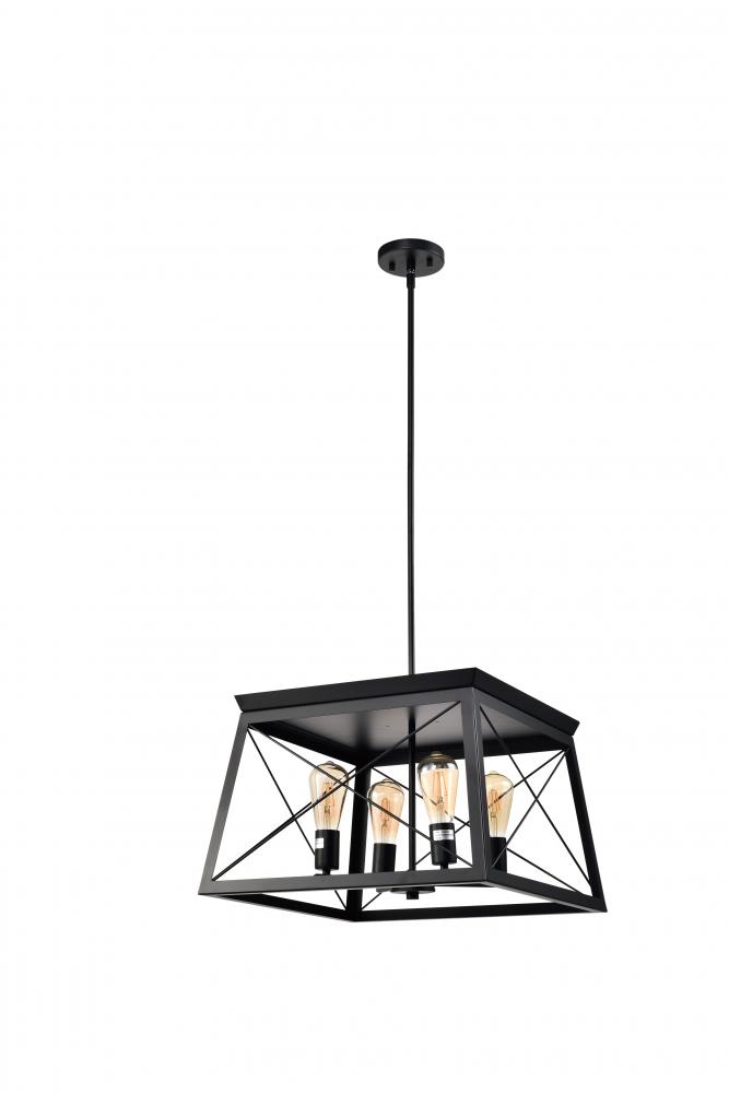 20" Pendant 4x60W Medium Base socket in black finish, comes with 3x12", 1x6" pipe
