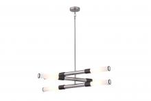 Lit Up Lighting LIT6836SN+BK-OP - 35" 3 Tier Pendant, With 6x25 W E26 Medium Base frame in Satin Nickel finish with the rings