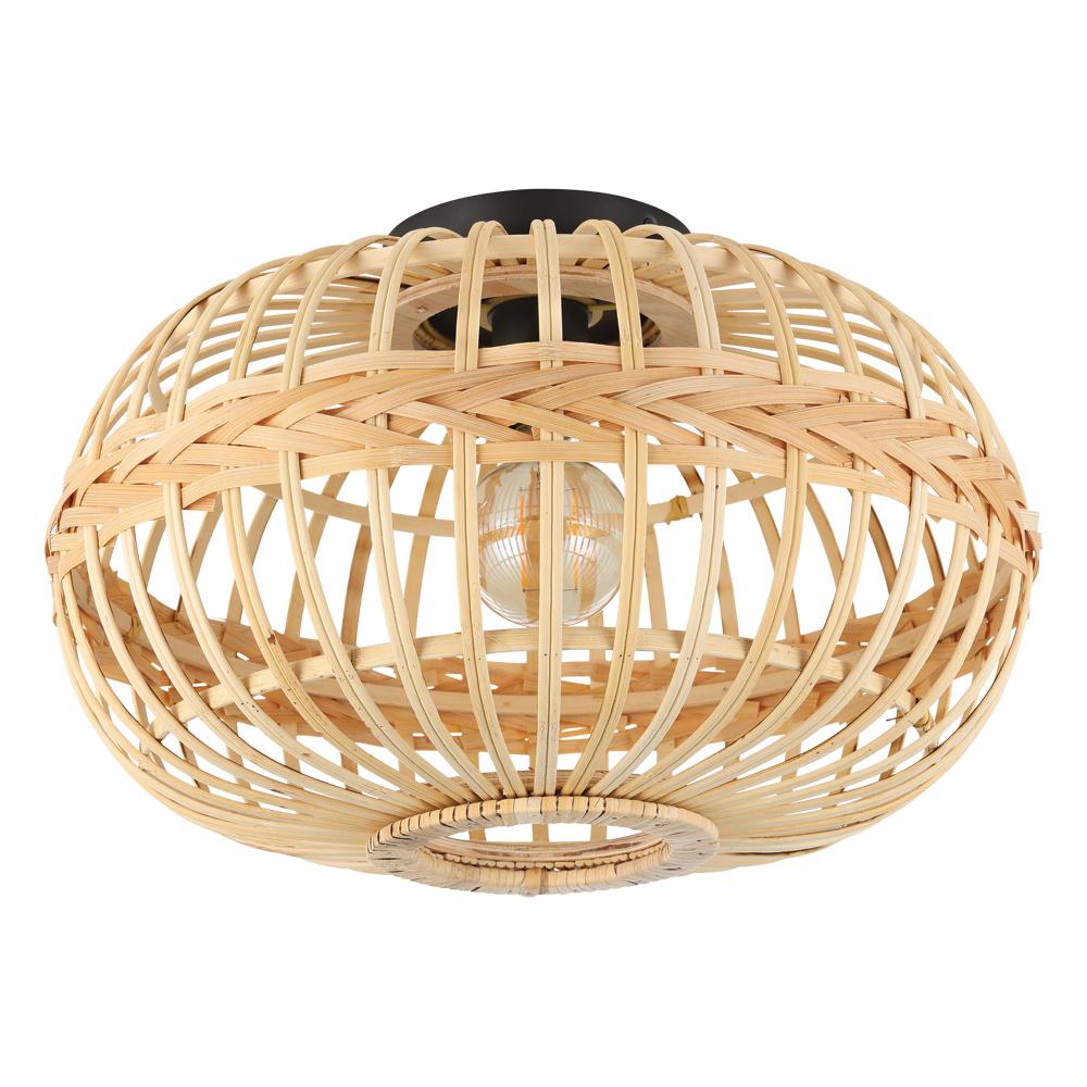 1 LT Ceiling Light w/ Black Finish and Natural Wood Shade