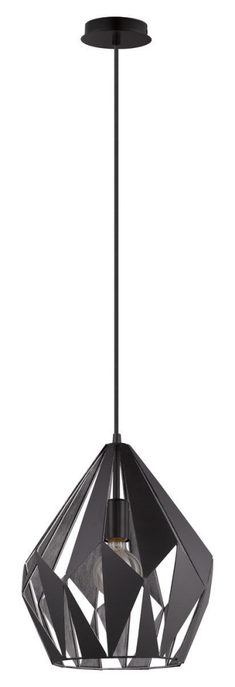 1 LT Pendant w/ Black Finish & Black w/ Silver Interior Geometric Metal Shade