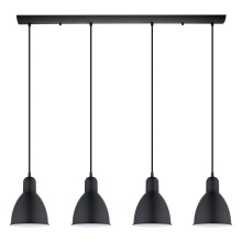 Eglo Canada 49466A - 4 LT Linear Pendant w/ Black Finish & Black w/ White Shades