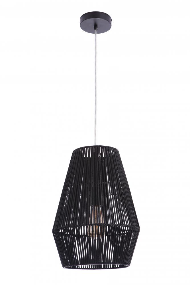 1 Light Pendant w/Woven Rattan Orb Shade, Damp Rated