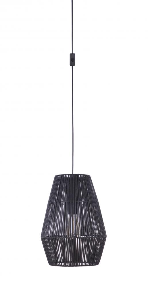 Portable Swag Pendant w/Rattan Shade, Damp Rated